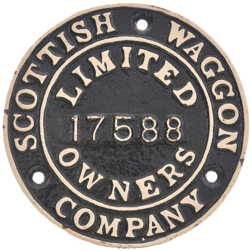 18 - A wagonplate, SCOTTISH WAGON COMPANY LIMITED, OWNERS 17588. Cast iron, 6½