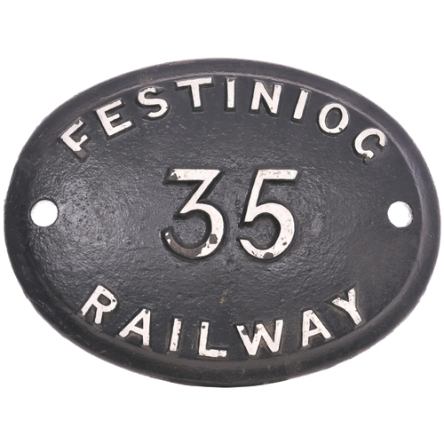 188 - A wagonplate, FESTINIOG RAILWAY 35, from either a 1-ton sack truck or a 2-ton iron flat wagon for sl... 