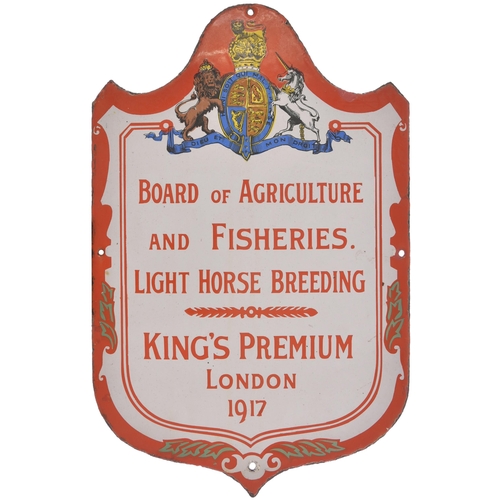 196 - A First World War notice, BOARD OF AGRICULTURE AND FISHERIES, LIGHT HORSE BREEDING, KINGS PREMIUM LO... 