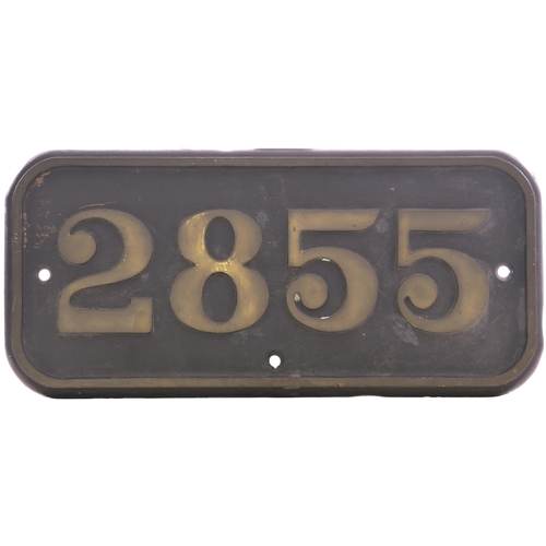 24 - A GWR cabside numberplate, 2855, from a 2800 Class 2-8-0 built at Swindon in February 1913. A much t... 