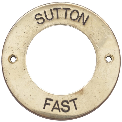 260 - A Southern Railway signal box plunger plate, SUTTON FAST. Engraved brass, 3