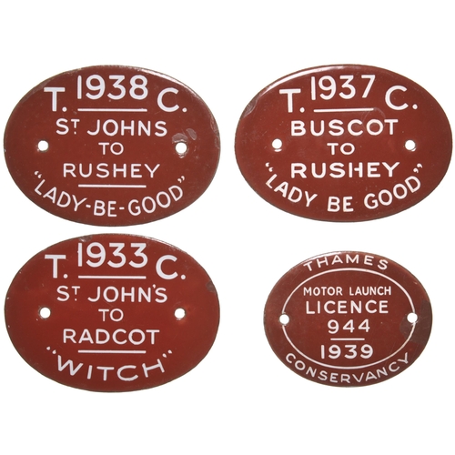 263 - A group of Thames Conservancy boat registration plates, 1930s, from the Buscot, Rushey, St John's ar... 