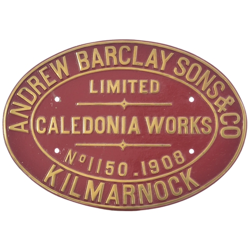 289 - A worksplate ANDREW BARCLAY 1150 of 1908. From a standard gauge 0-6-0ST new to Wath Main Colliery Co... 