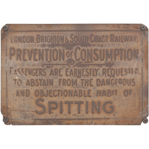 291 - An LB&SCR carriage notice, LONDON, BRIGHTON AND SOUTH COAST RAILWAY, PREVENTION OF CONSUMPTION. Embo... 