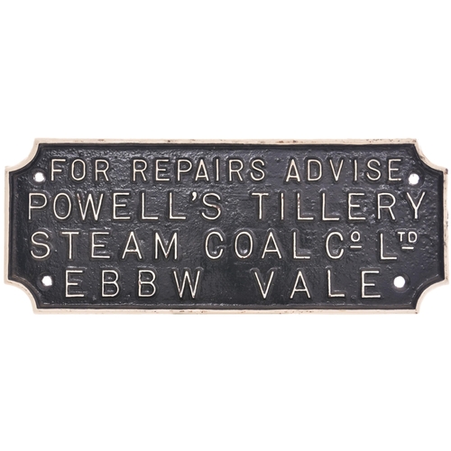 293 - A wagonplate, FOR REPAIRS ADVISE POWELL'S TILLERY STEAM COAL CO LTD, EBBW VALE. Cast iron, 11