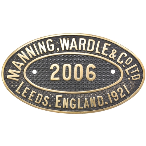 296 - A worksplate, MANNING WARDLE, LEEDS, ENGLAND, 2006, 1921, from a standard gauge 0-6-0ST new to the B... 