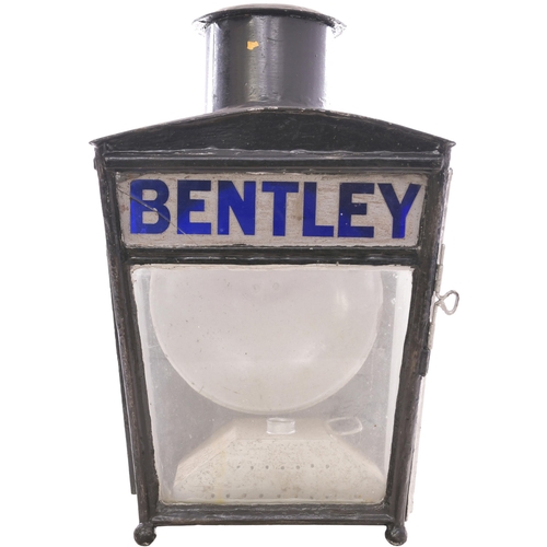 309 - A Great Eastern Railway platform lamp case with the name BENTLEY in blue glass lettering on frosted ... 