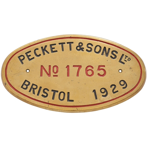 324 - A worksplate PECKETT & SONS LTD No 1765 of 1929. From a standard gauge 0-6-0ST new to the Sheffield ... 