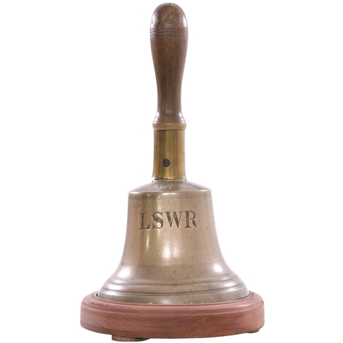 327 - A London and South Western Railway station handbell, the side prominently engraved LSWR, the number ... 