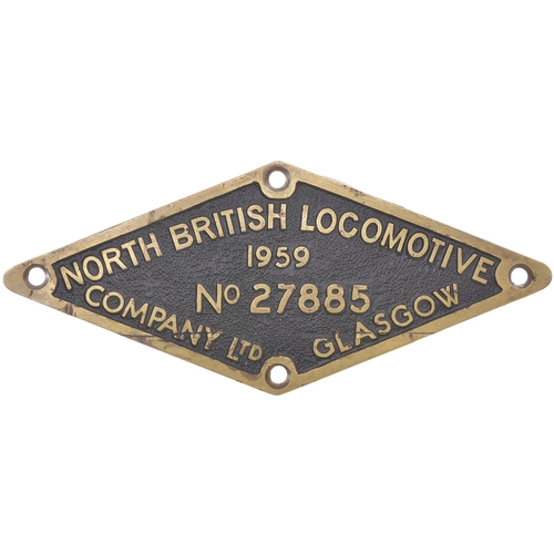 333 - A worksplate, NORTH BRITISH LOCOMOTIVE Co, 27885, 1959, from a BR Class 22 diesel D6312 allocated ne... 