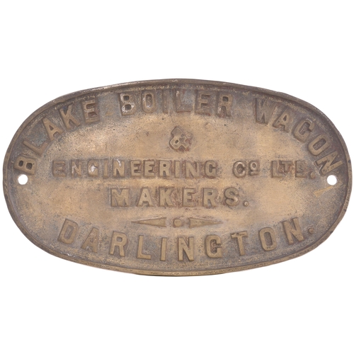 335 - A wagonplate, BLAKE BOILER WAGON & ENGINEERING CO LTD MAKERS, DARLINGTON. Cast brass, 11