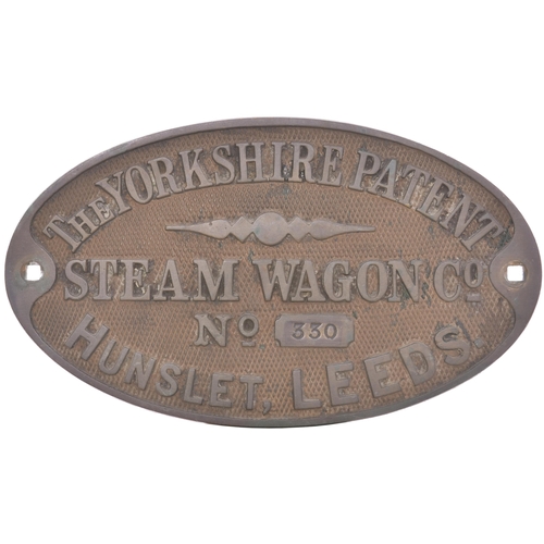 343 - A worksplate, THE YORKSHIRE PATENT STEAM WAGON Co, HUNSLET, LEEDS, No 330, from a 6 ton mechanical t... 