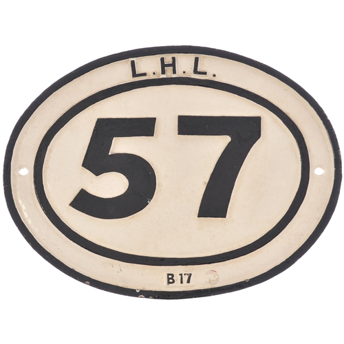 346 - A Leeds High Level Railway bridgeplate, L.H.L. 57, (pattern B17). Cast iron, 17