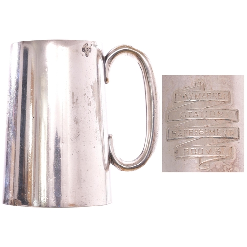 348 - A North British Railway pint tankard, HAYMARKET STATION REFRESHMENT ROOMS, by Walker and Hall of She... 