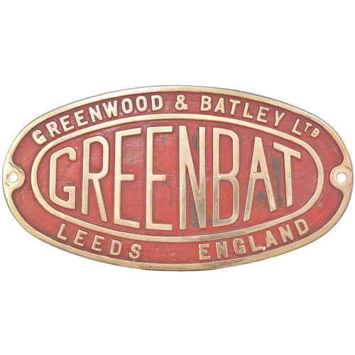 351 - A worksplate, GREENWOOD & BATLEY LTD, LEEDS, ENGLAND, GREENBAT, from an industrial locomotive. Cast ... 