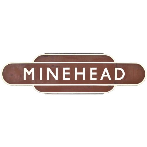 352 - A BR(W) totem sign, MINEHEAD, (h/f), the terminus of the branch from Taunton which in 1971. Good col... 