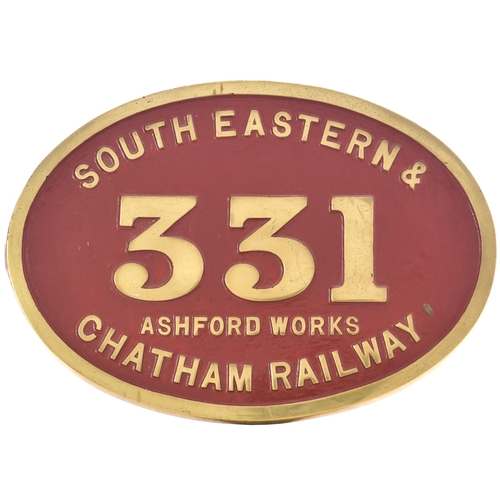 374 - A South Eastern & Chatham Railway cabside numberplate, 331, ASHFORD WORKS, from a South Eastern Rail... 