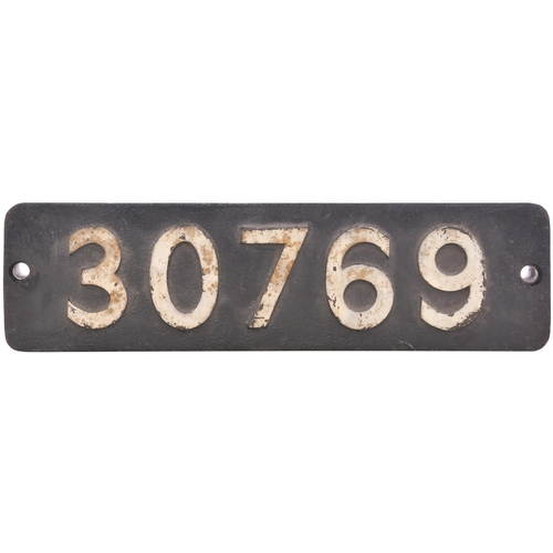 383 - A smokebox numberplate, 30769, from the SR King Arthur Class 4-6-0 SIR BALAN. The front repainted, t... 