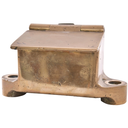 387 - An SR type locomotive oil box with hinged spring lid and two rear feed pipes. Cast brass, 6½