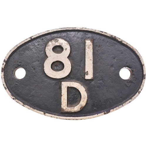 388 - A shedplate, 81D, Reading (1948-May 1973). The front repainted. (Postage Band: B)