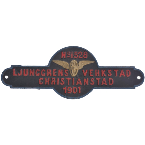 389 - A wagon or coach plate, LJUNGGRENS VERKSTAD, 1528, 1901, from a wagon or coach built for the State R... 