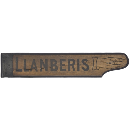 391 - A fingerboard, LLANBERIS, with pointing hand, painted wood, varnished, with cast metal fitting at th... 