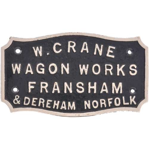 397 - A wagonplate, W. CRANE, WAGON WORKS, FRANSHAM & DEREHAM, NORFOLK. Cast iron, 9¾