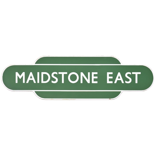 399 - A BR(S) totem sign, MAIDSTONE EAST, (f/f), from the Swanley to Ashford route. Excellent colour and s... 