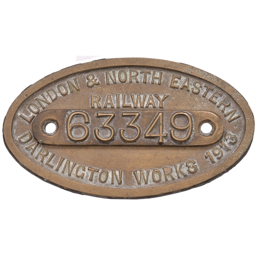 4 - A worksplate, LONDON & NORTH EASTERN RAILWAY, 63349, DARLINGTON WORKS 1913, from a North Eastern Rai... 