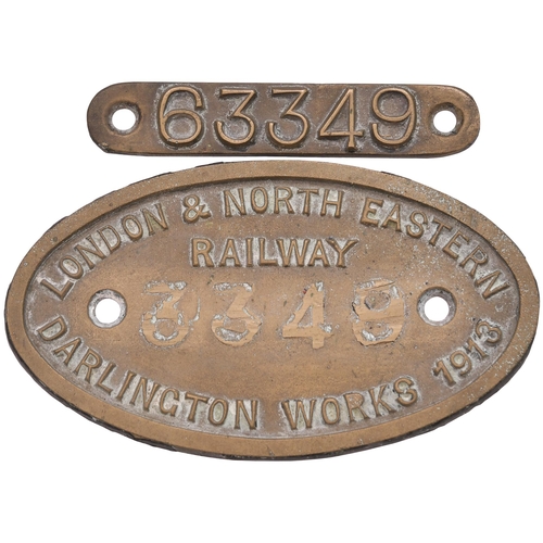 4 - A worksplate, LONDON & NORTH EASTERN RAILWAY, 63349, DARLINGTON WORKS 1913, from a North Eastern Rai... 