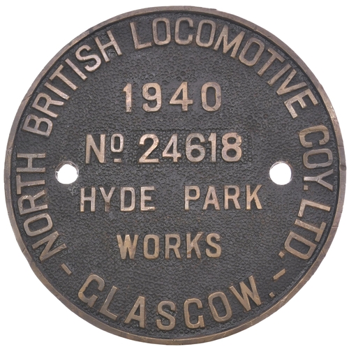 400 - A worksplate, NORTH BRITISH LOCOMOTIVE Co, HYDE PARK WORKS, 24618, 1940, from a LMS Class 8F 2-8-0 b... 