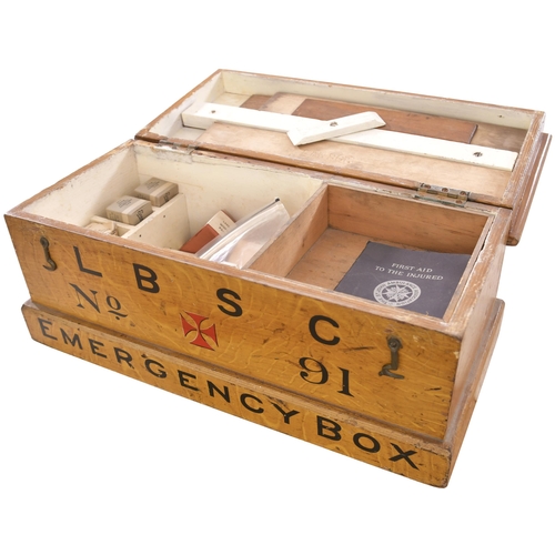 41 - An LB&SCR first aid box, the front marked LB&SC EMERGENCY BOX No 91. Original condition, with brass ... 