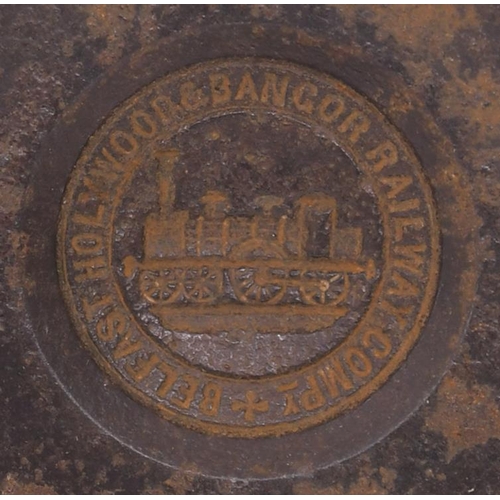 421 - A button die, BELFAST, HOLYWOOD AND BANGOR RAILWAY, cast steel, 3½