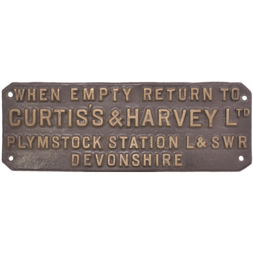 422 - A gunpowder van plate, WHEN EMPTY RETURN TO CURTIS'S 7 HARVEY LTD PLYMSTOCK STATION L&SWR DEVONSHIRE... 