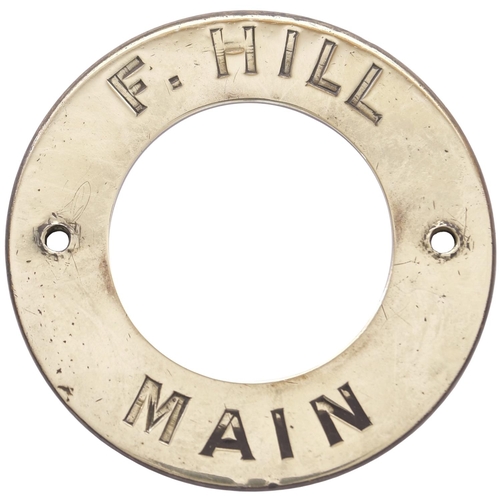 430 - A Southern Railway signal box plunger plate, F. HILL (Forest Hill). Engraved brass, 3