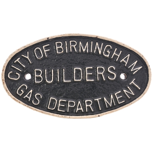 436 - A wagonplate, CITY OF BIRMINGHAM GAS DEPARTMENT, BUILDERS. Cast iron, 8½