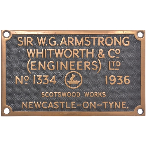 439 - A worksplate, ARMSTRONG WHITWORTH, 1334, 1936, from a LMS Class 5 4-6-0 No 5279 which became BR 4527... 