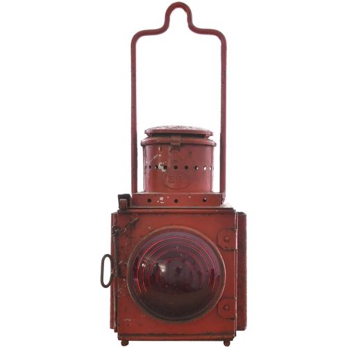 44 - An SR brake van lamp, by Polkey, with makers plate and SR oval plate, red and white bull's eye lense... 
