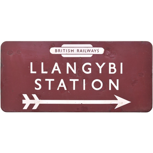 443 - A BR(M) station direction sign, BRITISH RAILWAYS, LLANGYBI STATION, from the Afon Wen to Caernarvon ... 