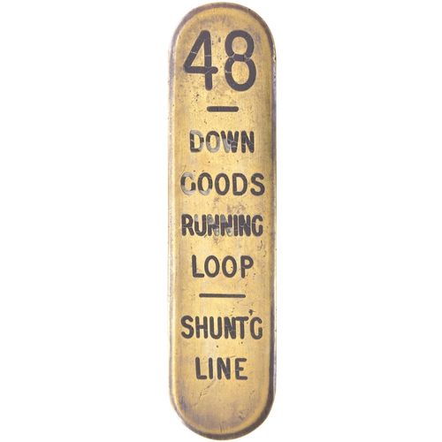 449 - A GWR signal lever plate, 48, DOWN GOODS RUNNING LOOP / SHUNT'G LINE, engraved brass, length 6