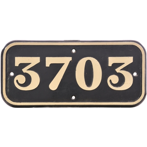 49 - A GWR cabside numberplate, 3703, from a 8750 Class 0-6-0PT built at Swindon in October 1936. A long ... 