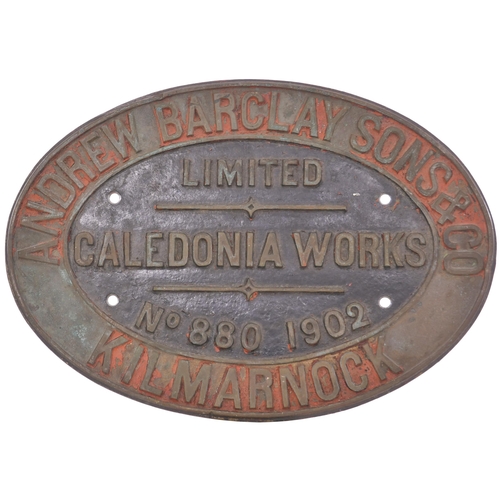 53 - A worksplate, ANDREW BARCLAY, 880, 1902, from a standard gauge 0-4-0 Crane Tank new to Glenfield & K... 