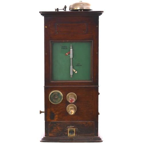 55 - A Caledonian Railway semaphore block instrument with top-mounted bell, On/Off indicator and side plu... 