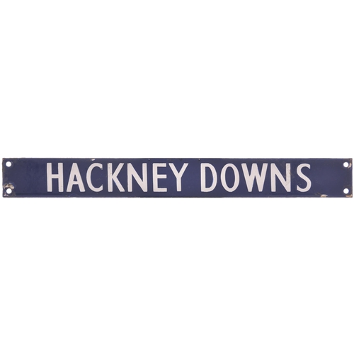 9 - A BR(E) destination plate from the Liverpool Street departure indicator, HACKNEY DOWNS. Enamel, leng... 