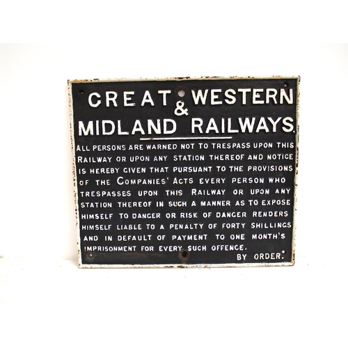 107 - Great Western & Midland Railways c/i trespass notice (TPGW501) 26 7/8