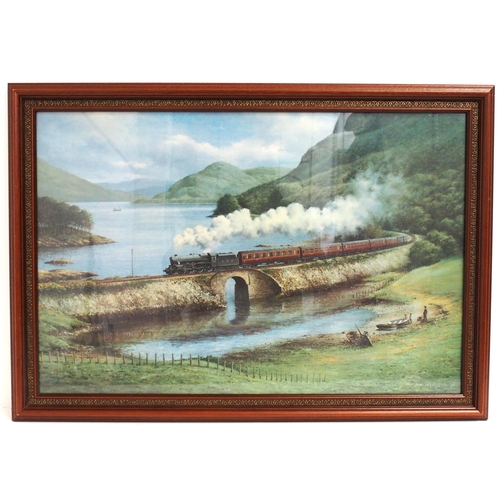 24 - Framed & glazed items - original oil painting on board (W Jones) loco on shed 18 1/2