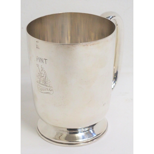 26 - London & North Western Railway silver plated 1 pint tankard, prominently engraved, by Elkington, exc... 