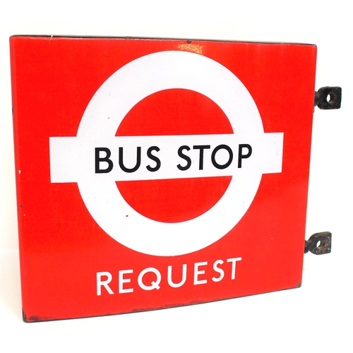 28 - London Transport box double sided BUS STOP REQUEST sign, good condition & still retains original bra... 