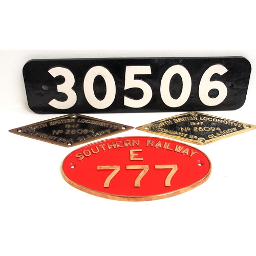 504 - Reproduction locomotive plates (full size), smokebox 30506, NB worksplate 26094/1947 x2, Southern Ra... 