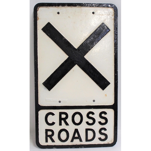 Cast alloy road sign "CROSS ROADS", 12 1/4"x 21 1/4", manufactured by Royal Label. (Postage Band: N/A)
